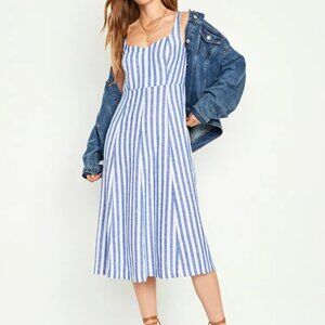 OLD NAVY fit & flare linen-blend midi dress in stripe (S)